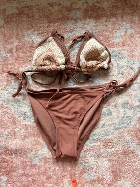 Xhilaration Crochet Triangle Bikini Set — Brown & Cream